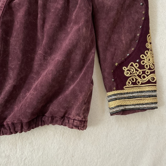 Free People Golden Quills Embroidered Military Parka Jacket Boho Hooded Coat - Picture 12 of 16